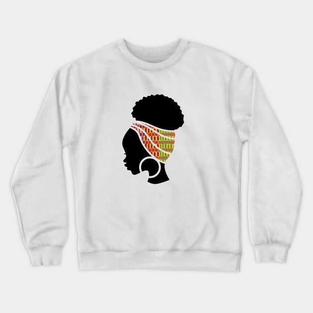 Afro Hair Woman with African Pattern Headwrap Crewneck Sweatshirt by dukito